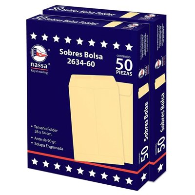 CIENTO DE SOBRES DE PAPEL AMARILLO TAMAÑO OFICIO ANCHO NASSA